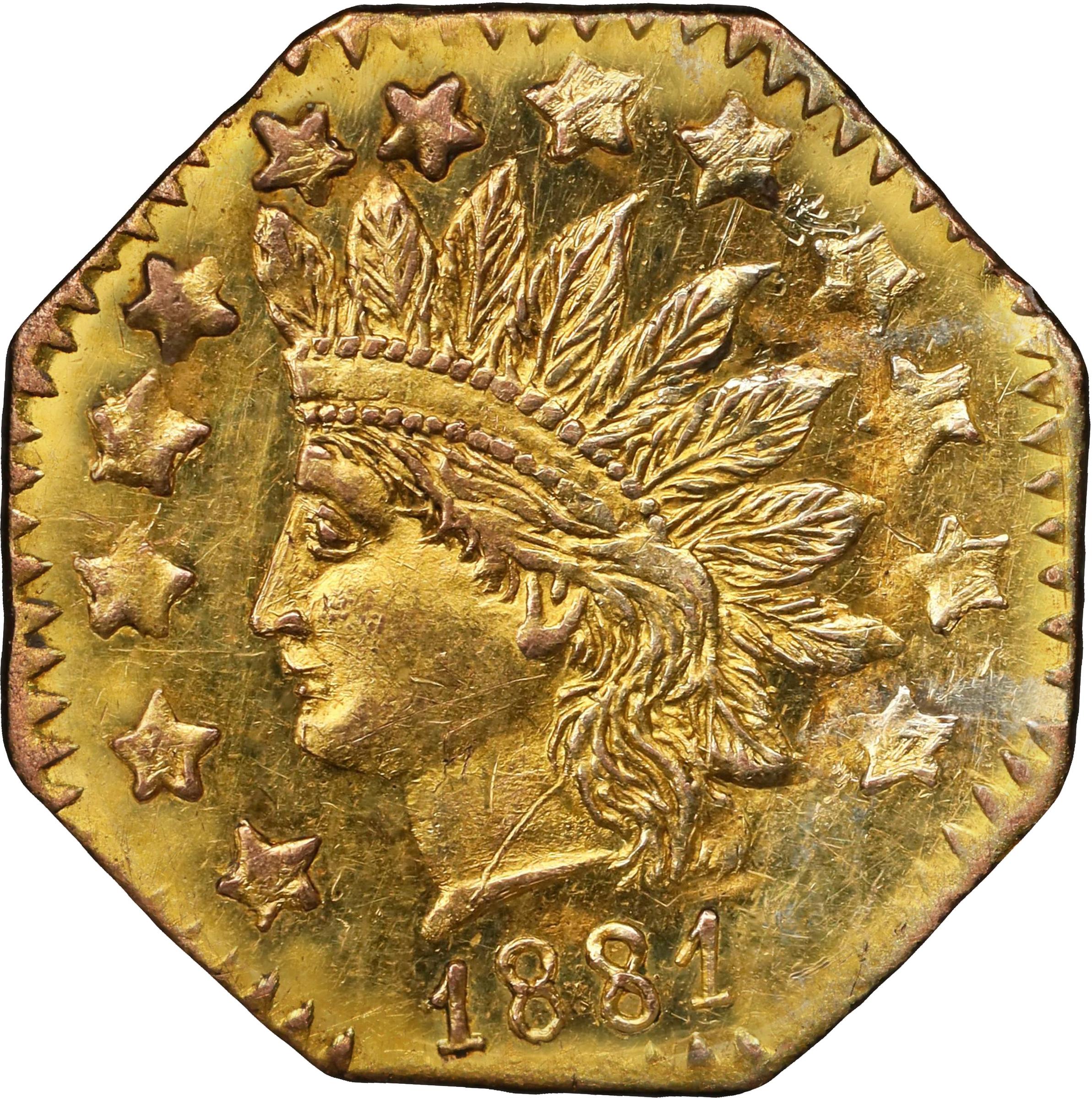 image for: 1881 Octagonal 50 Cents. BG-957. Rarity-6-. Indian Head. Unc Details--Bent (PCGS).