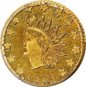 image for: 1880/70 Round 50 Cents. BG-1067. Rarity-4-. Indian Head. MS-62 (PCGS).