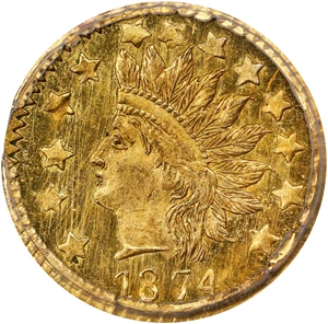 image for: 1874 Round 50 Cents. BG-1072. Rarity-6. Indian Head. MS-63 (PCGS).