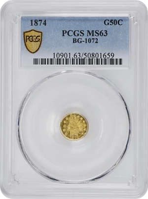 image for: 1874 Round 50 Cents. BG-1072. Rarity-6. Indian Head. MS-63 (PCGS).