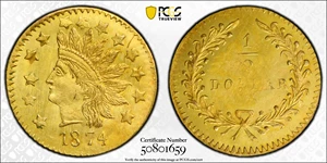 image for: 1874 Round 50 Cents. BG-1072. Rarity-6. Indian Head. MS-63 (PCGS).