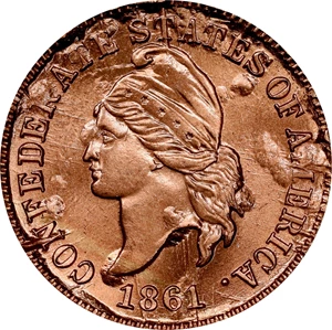 image for: "1861" (1961) Confederate Cent. Bashlow Restrike. Breen-8013. Bronze. MS-67 RD (NGC).