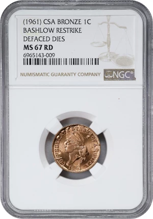 image for: "1861" (1961) Confederate Cent. Bashlow Restrike. Breen-8013. Bronze. MS-67 RD (NGC).