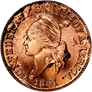 image for: "1861" (1961) Confederate Cent. Bashlow Restrike. Breen-8013. Bronze. MS-66 RD (PCGS).