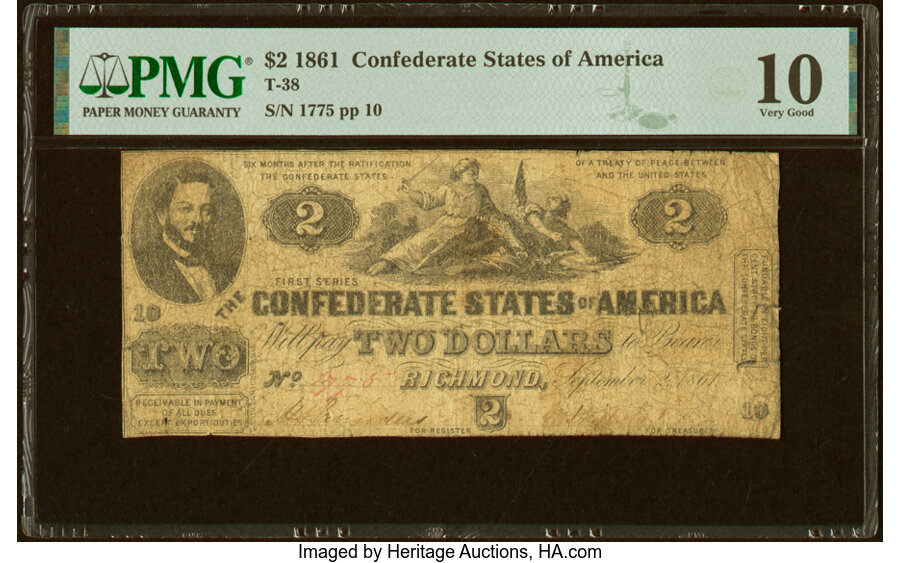 image for: T38 $2 1861 PF-1 Cr. 286 PMG Very Good 10....