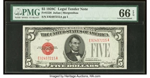 image for: Fr. 1528 $5 1928C Legal Tender Note. PMG Gem Uncirculated 66 EPQ....