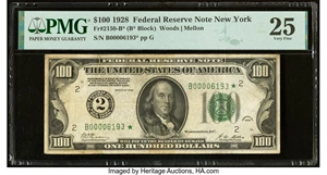 image for: Fr. 2150-B* $100 1928 Federal Reserve Star Note. PMG Very Fine 25....