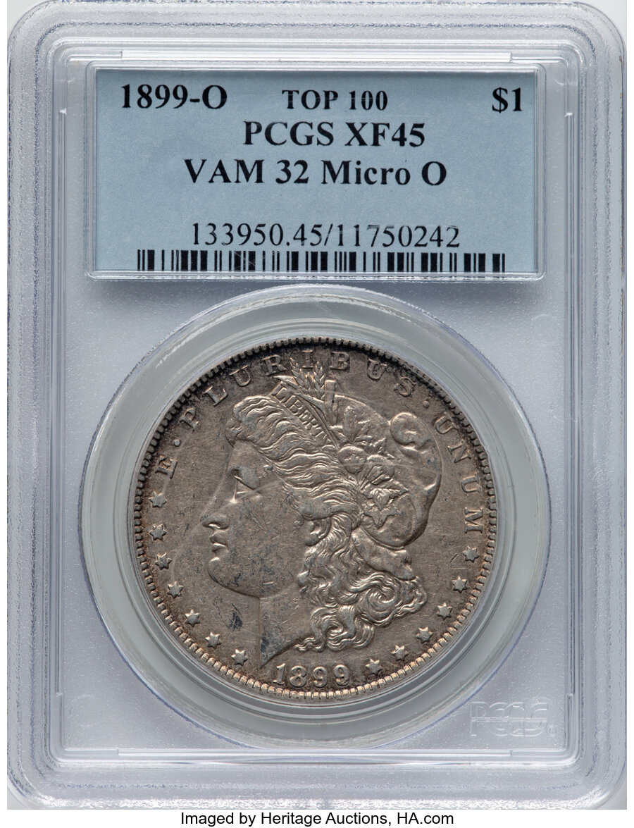 image for: 1899-O $1 Micro O, VAM-32, XF45 PCGS. A Top 100 Variety. PCGS Population: (17/24)....