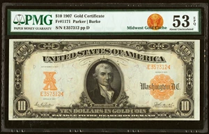 image for: Fr. 1171 $10 1907 Gold Certificate PMG About Uncirculated 53 EPQ....
