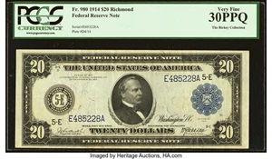 image for: Fr. 980 $20 1914 Federal Reserve Note PCGS Very Fine 30PPQ....