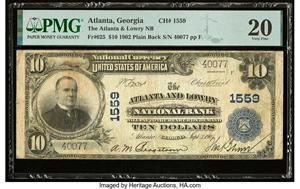 image for: Atlanta, GA - $10 1902 Plain Back Fr. 625 The Atlanta & Lowry National Bank Ch. # 1559 PMG Very Fine 20....
