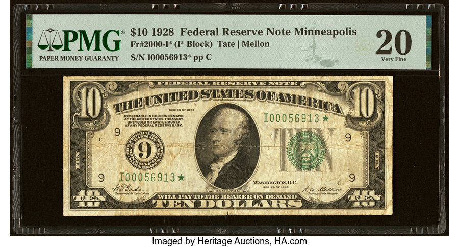 image for: Fr. 2000-I* $10 1928 Federal Reserve Star Note. PMG Very Fine 20....
