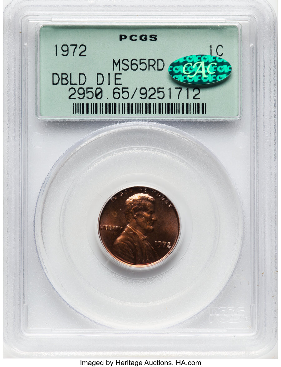 image for: 1972 1C Doubled Die Obverse, FS-101, MS65 Red PCGS. CAC. Housed in a Generation 3.0 green label holder. PCGS Population: (1...