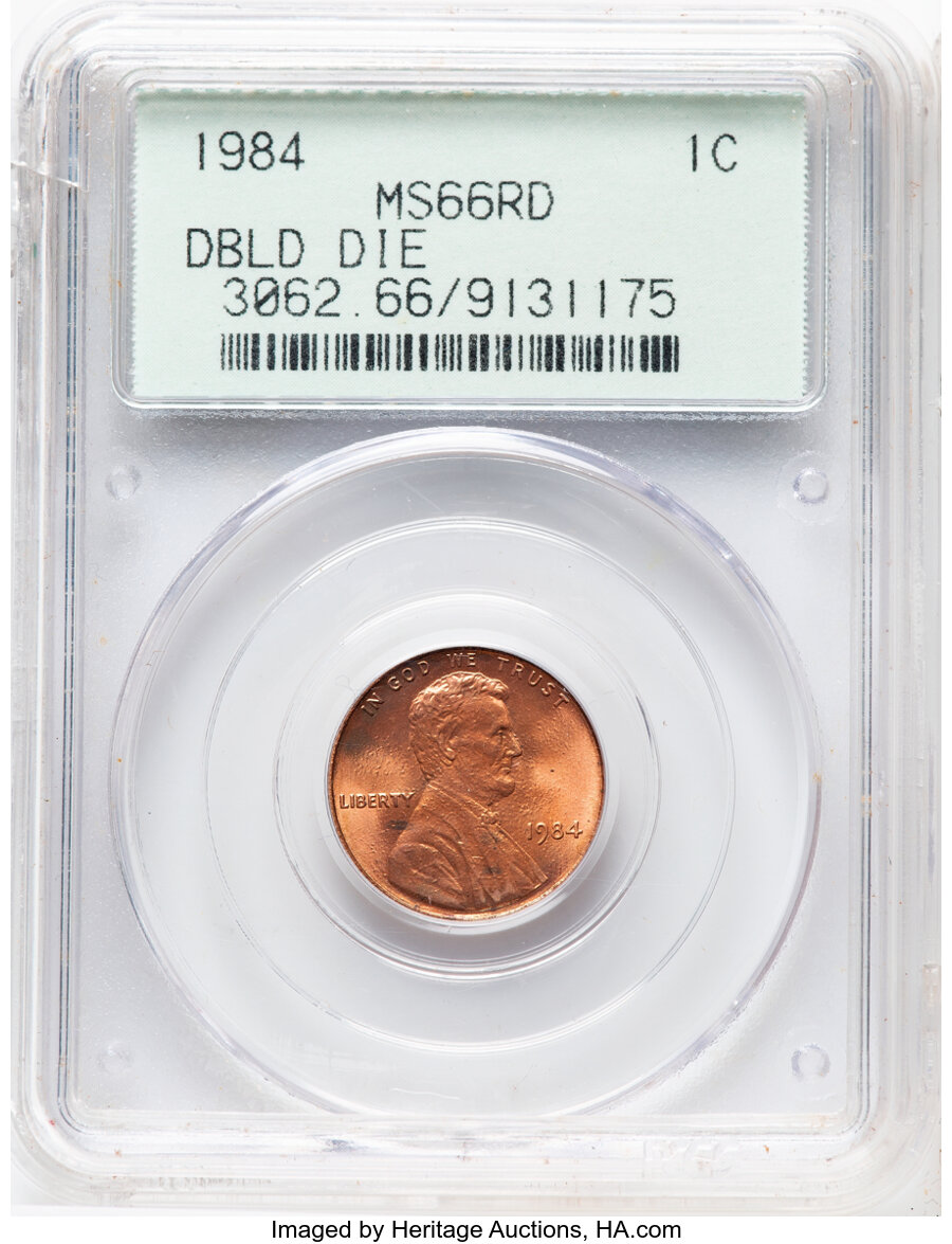 image for: 1984 1C Doubled Die Obverse, Doubled Ear, FS-101, MS66 Red PCGS. Housed in a Generation 2.1 green label holder. Mintage 8,1...