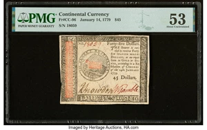 image for: Continental Currency January 14, 1779 $45 PMG About Uncirculated 53....