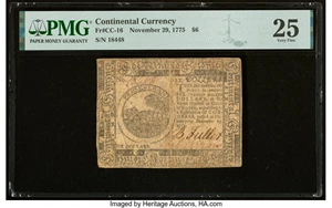 image for: Continental Currency November 29, 1775 $6 PMG Very Fine 25....