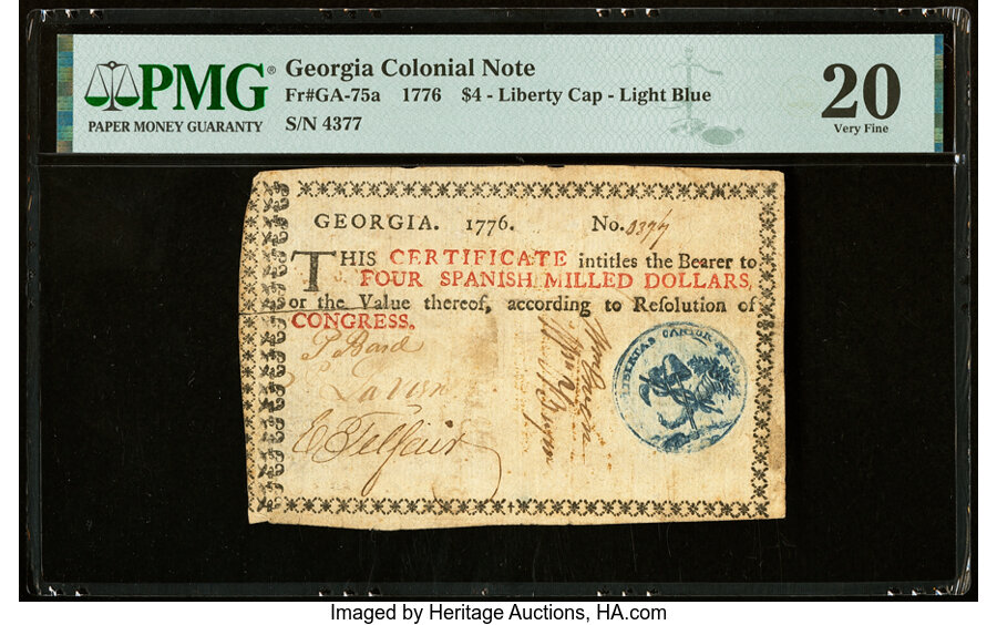 image for: Georgia 1776 $4 PMG Very Fine 20....