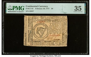 image for: Continental Currency February 26, 1777 $8 PMG Choice Very Fine 35....