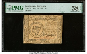 image for: Continental Currency May 10, 1775 $8 PMG Choice About Unc 58 EPQ....