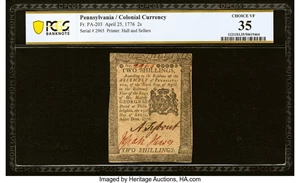 image for: Pennsylvania April 25, 1776 2s PCGS Banknote Choice VF 35....