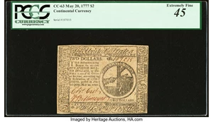 image for: Continental Currency May 20, 1777 $2 PCGS Extremely Fine 45....