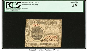 image for: Continental Currency May 20, 1777 $7 PCGS About New 50....