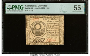 image for: Continental Currency July 22, 1776 $30 PMG About Uncirculated 55 EPQ....