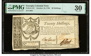 image for: Georgia October 16, 1786 20s PMG Very Fine 30....
