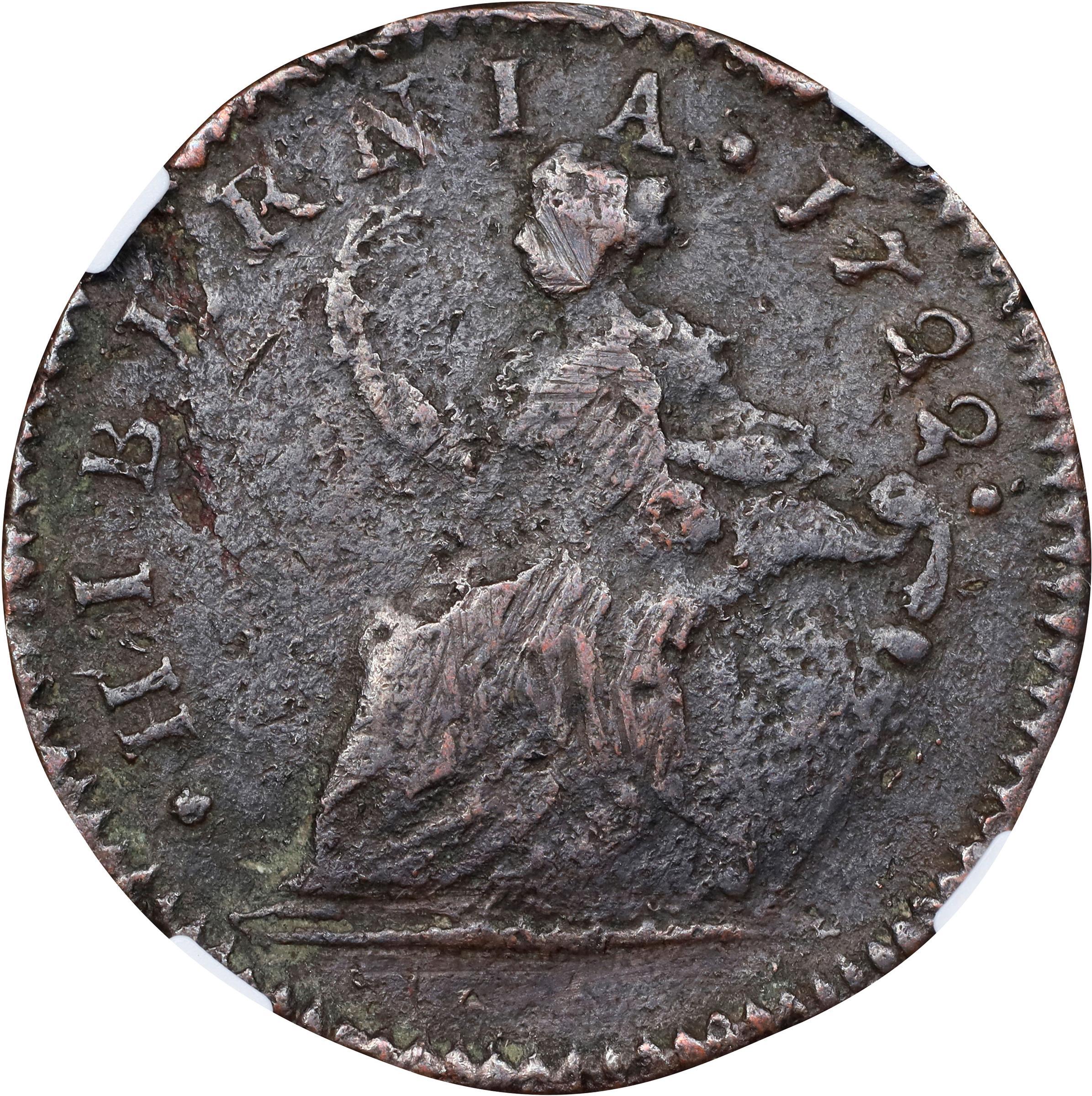 image for: 1722 Wood's Hibernia Halfpenny. Martin 4.11-C.4, W-12810. Rarity-6. Second Type, Harp at Right. VF Details--Damaged (NGC).