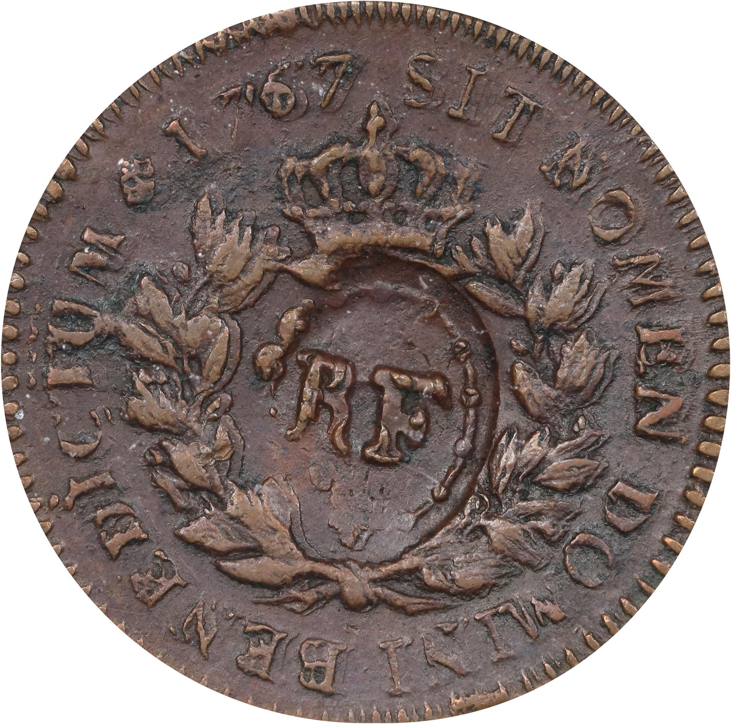 image for: 1767-A (1793) Sou. Paris Mint. Breen-701. RF Counterstamp. Double Struck Reverse. EF-45 (PCGS).
