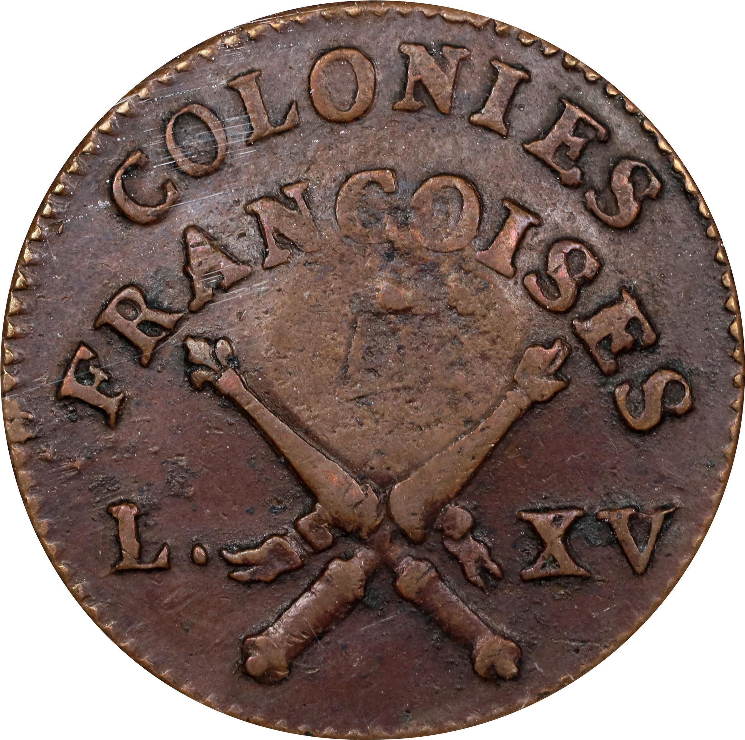 image for: 1767-A (1793) Sou. Paris Mint. Breen-701. RF Counterstamp. Double Struck Reverse. EF-45 (PCGS).