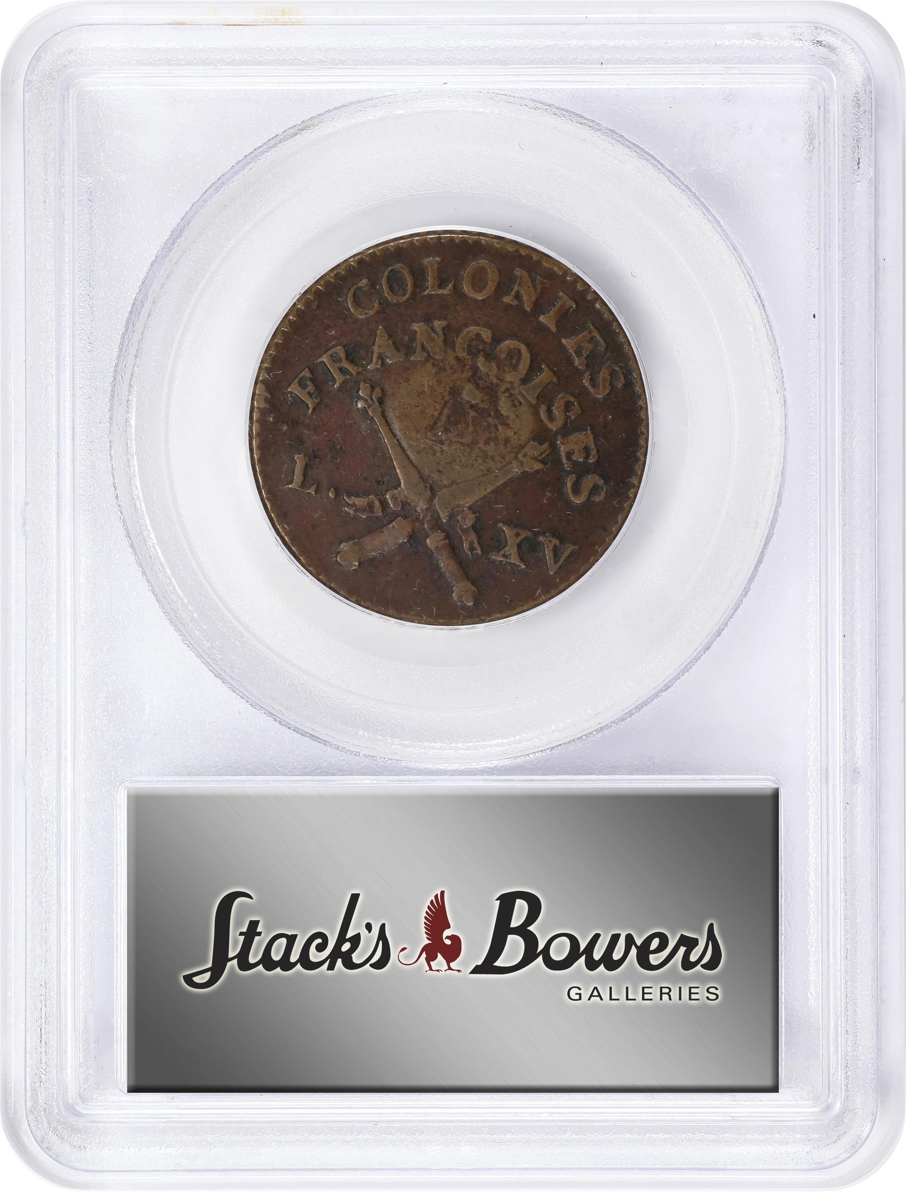 image for: 1767-A (1793) Sou. Paris Mint. Breen-701. RF Counterstamp. Double Struck Reverse. EF-45 (PCGS).
