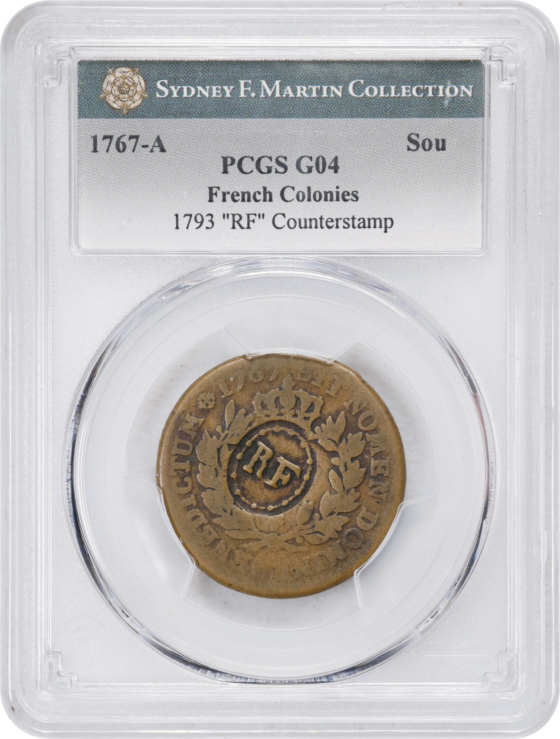 image for: 1767-A (1793) Sou. Paris Mint. Breen-701. RF Counterstamp. Good-4 (PCGS).