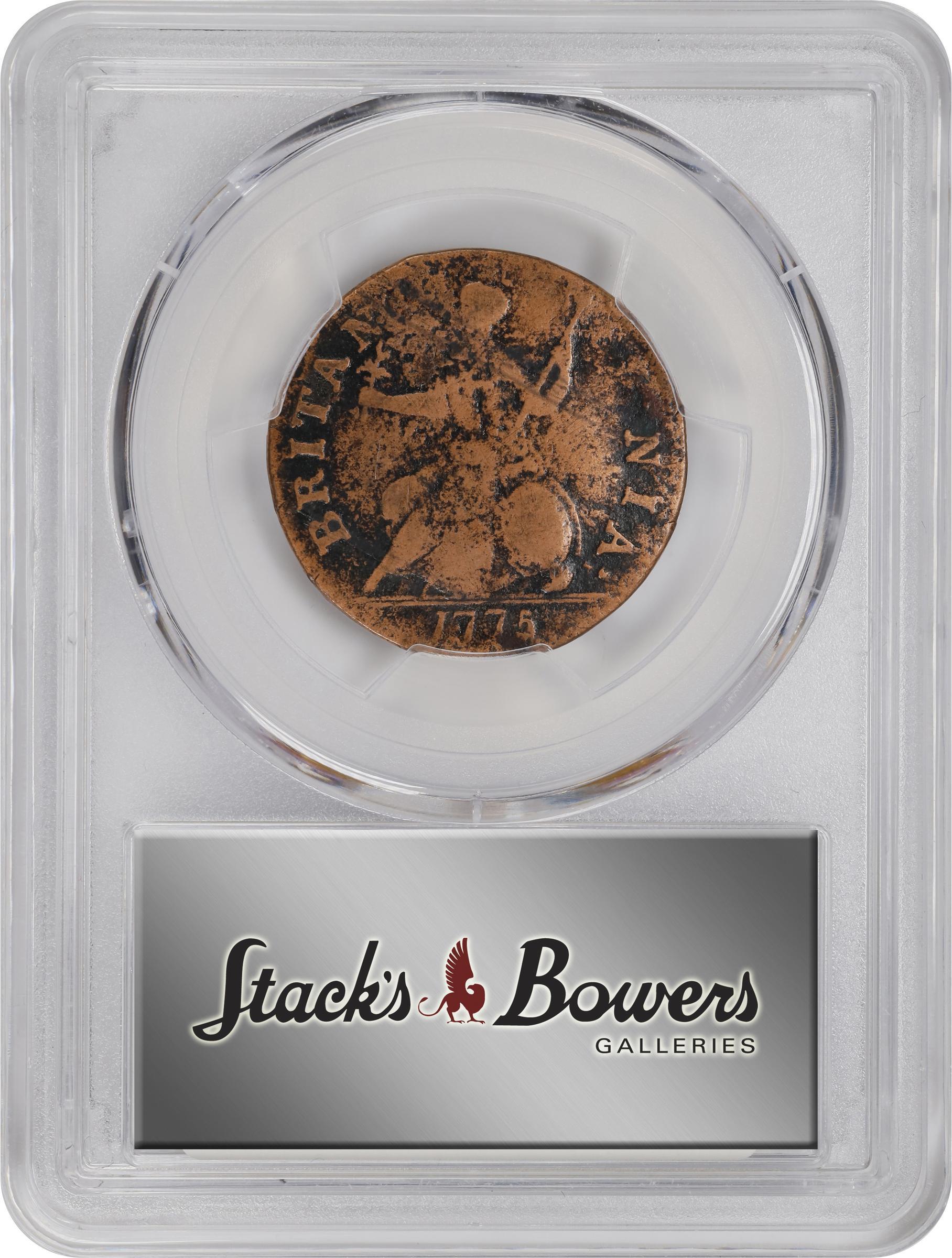 image for: 1775 Machin's Mills Halfpenny. Vlack 4-75A, W-7780. Rarity-4. GEORGIVS III, Group I. Fine Details--Environmental Damage (PCGS).