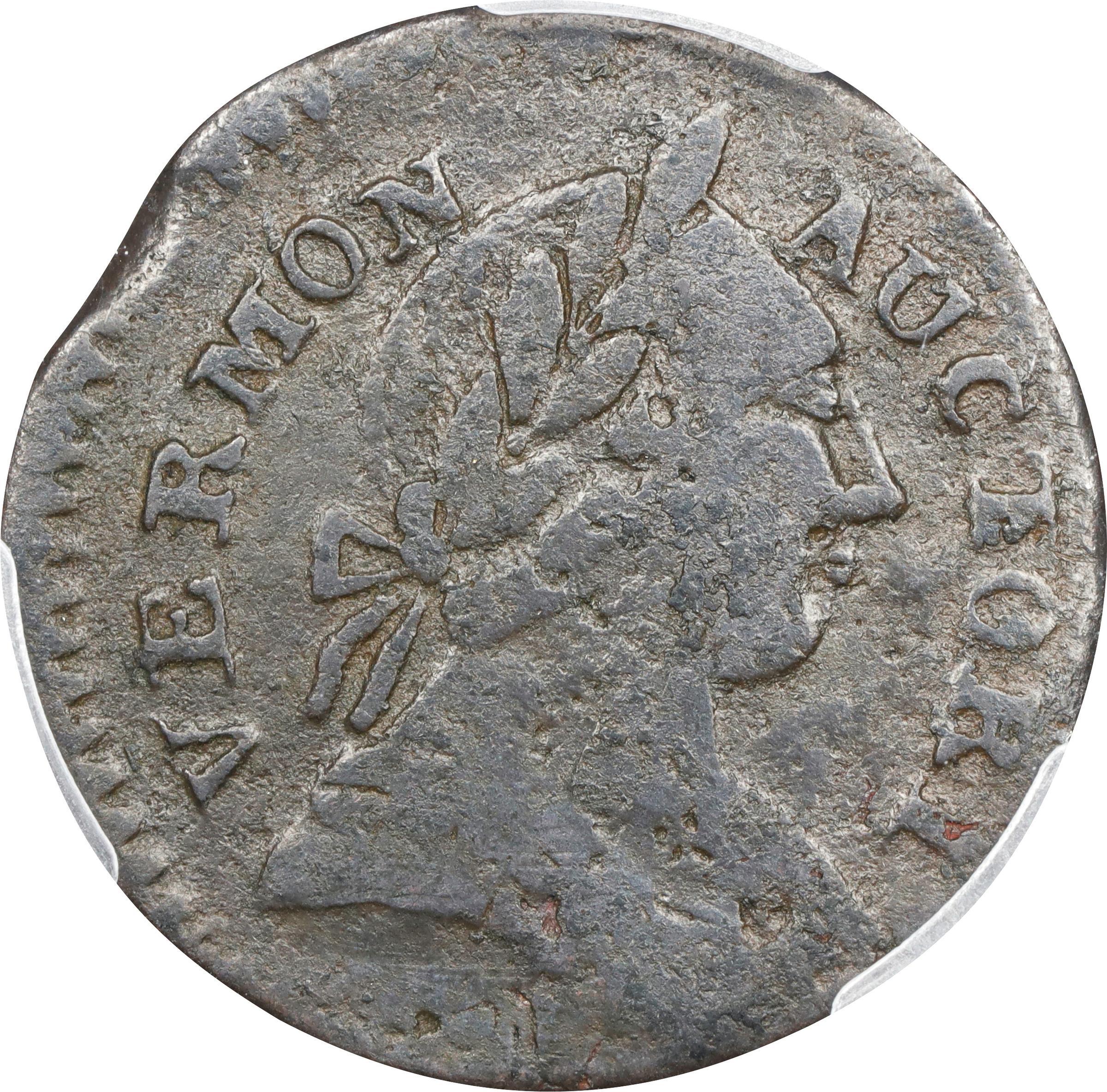 image for: 1787 Vermont Copper. RR-13, Bressett 17-V, W-2255. Rarity-1. BRITANNIA. VG Details--Excessive Corrosion (PCGS).