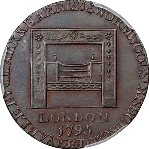 image for: 1795 Washington Grate Halfpenny. Musante GW-49, Baker-29AA, W-10955. Large Buttons. Copper. Reeded Edge. MS-63 BN (PCGS).