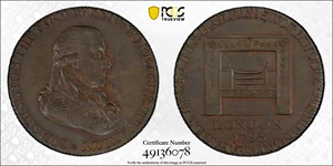 image for: 1795 Washington Grate Halfpenny. Musante GW-49, Baker-29AA, W-10955. Large Buttons. Copper. Reeded Edge. MS-63 BN (PCGS).