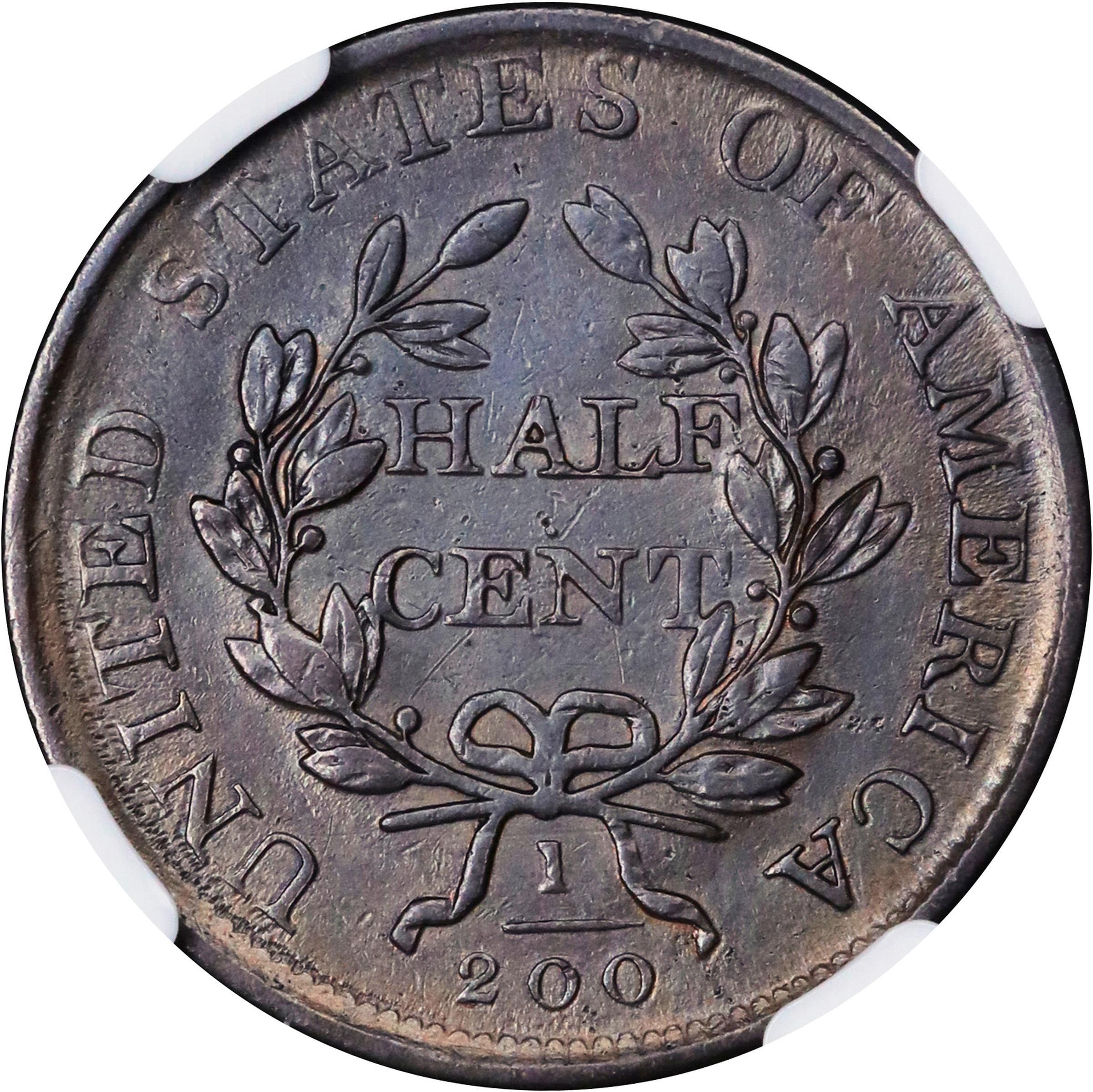 image for: 1807 Draped Bust Half Cent. C-1. Rarity-1. EF-40 BN (NGC).