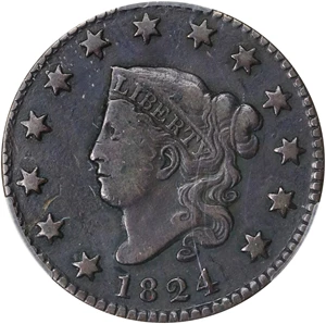 image for: 1824 Matron Head Cent. N-4. Rarity-2. VF Details--Scratched (CACG).