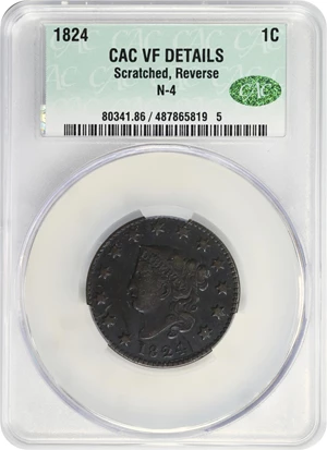 image for: 1824 Matron Head Cent. N-4. Rarity-2. VF Details--Scratched (CACG).