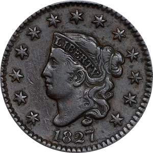 image for: 1827 Matron Head Cent. N-11. Rarity-1. VF-30 (PCGS).