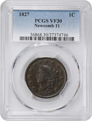 image for: 1827 Matron Head Cent. N-11. Rarity-1. VF-30 (PCGS).