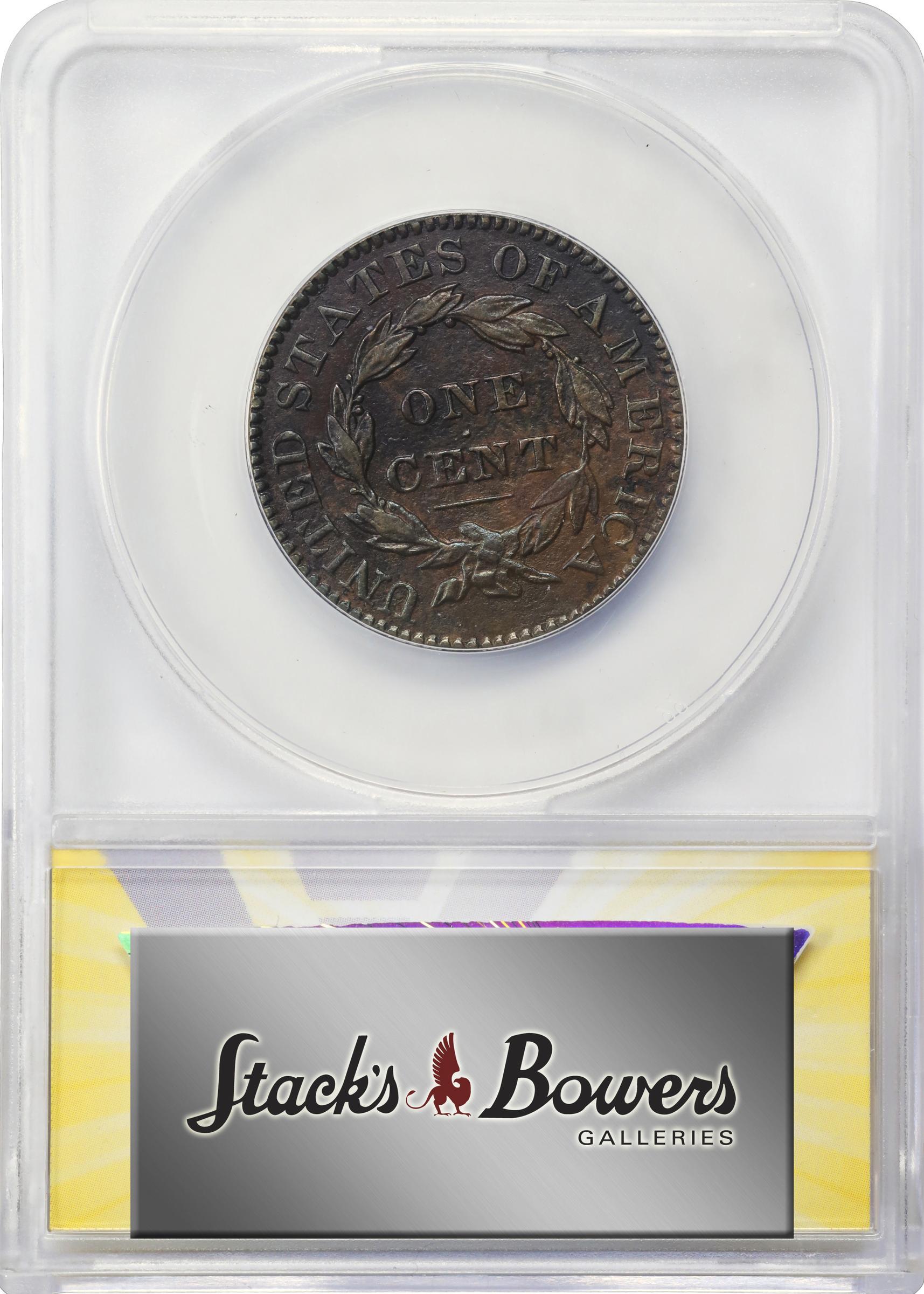 image for: 1831 Matron Head Cent. N-8. Rarity-3. Large Letters. AU-50 Details--Corroded (ANACS).