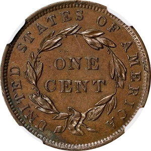 image for: 1839 Modified Matron Head Cent. N-6. Rarity-2. Booby Head. AU-58 BN (NGC).
