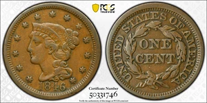 image for: 1846 Braided Hair Cent. N-13. Rarity-3. Tall Date. VF-30 (PCGS).