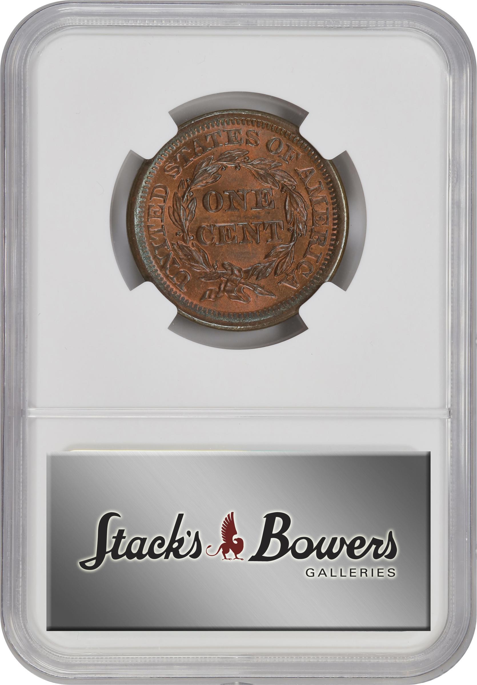 image for: 1850 Braided Hair Cent. N-7. Rarity-2. MS-65 BN (NGC).