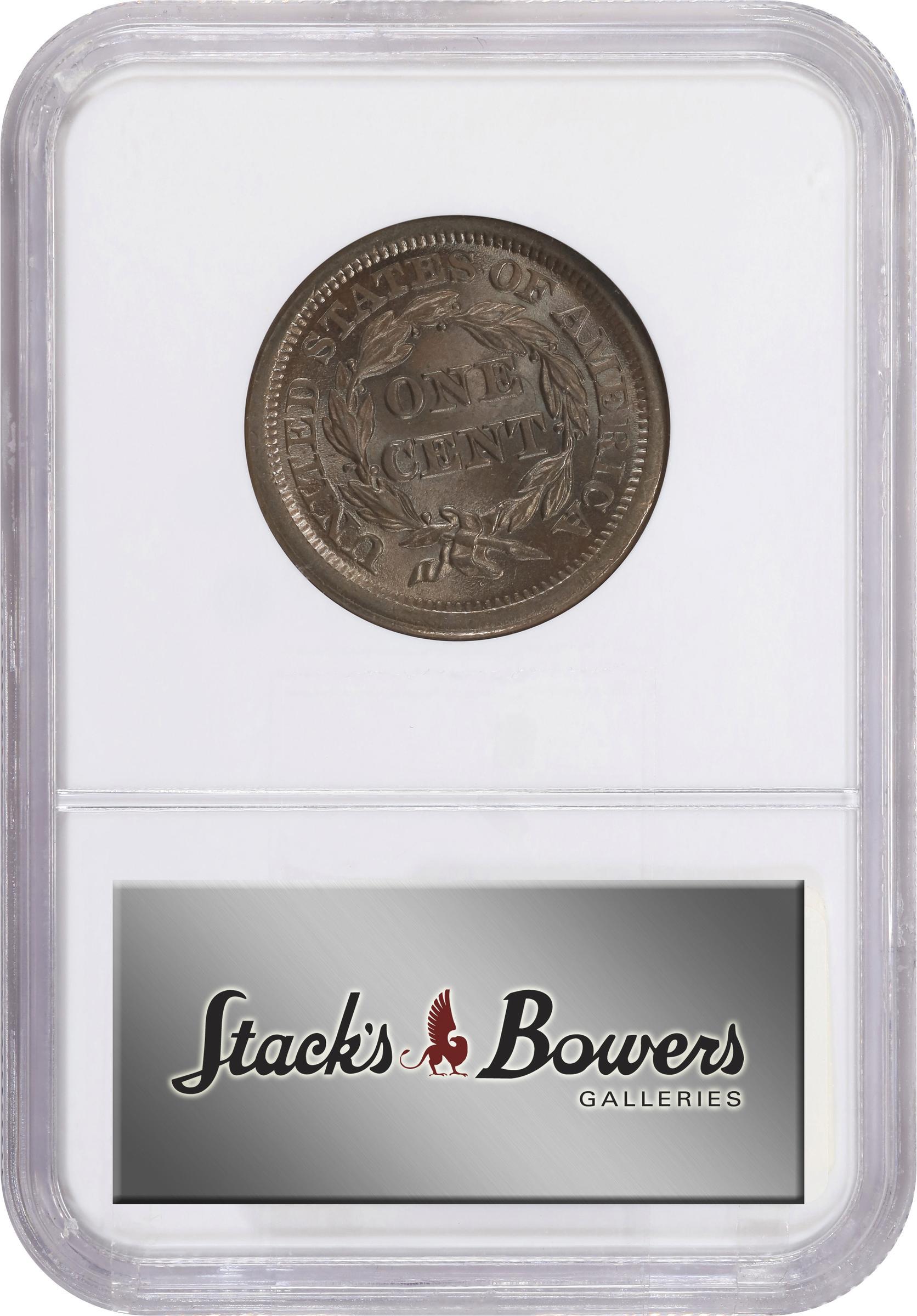 image for: 1853 Braided Hair Cent. N-11. Rarity-2. MS-65 BN (NGC).