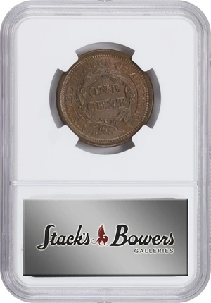 image for: 1855 Braided Hair Cent. N-4. Rarity-1. Upright 5s. MS-65 BN (NGC).