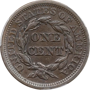 image for: 1857 Braided Hair Cent. N-2. Rarity-1. Small Date. AU-50 (PCGS).