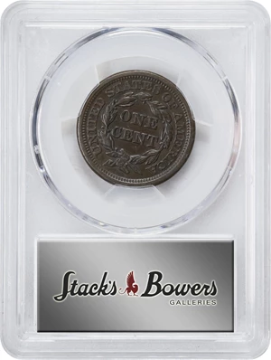image for: 1857 Braided Hair Cent. N-2. Rarity-1. Small Date. AU-50 (PCGS).